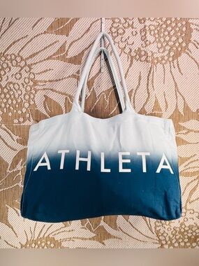 Athleta White & Ocean Blue Ombre Cotton Tote Bag – Large Beach Gym Carryall